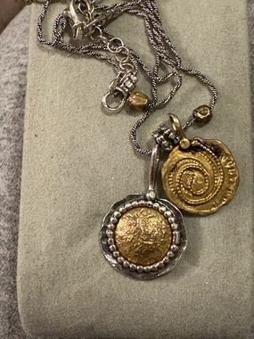 Two-Tone Gold & Silver Medallion Necklace - Women Jewelry